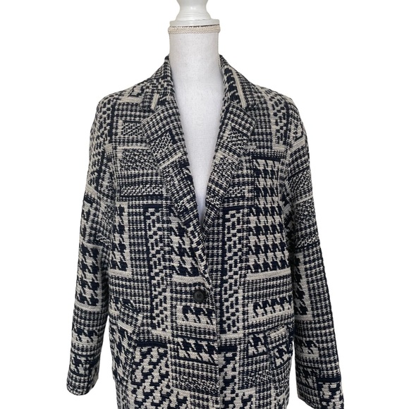 Zara Houndstooth Navy Wool Blend Coat - Picture 8 of 14